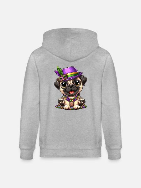 Mardi Gras Comic Pug - Stanley/Stella CULTIVATOR  Unisex Organic Hooded Jacket - heather grey
