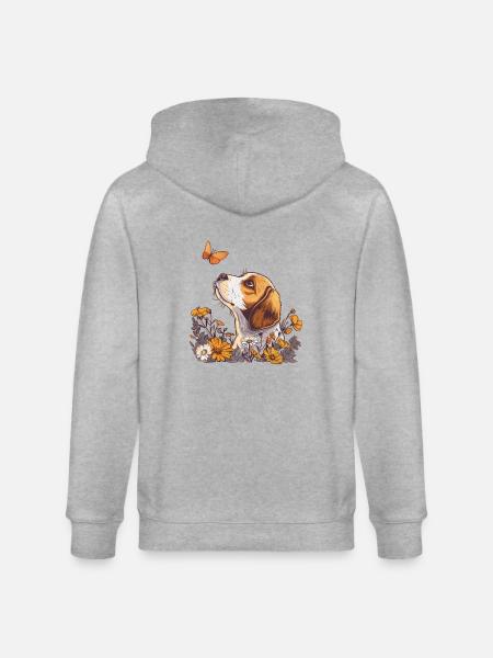 Beagle with butterfly - Stanley/Stella CULTIVATOR Unisex Organic Hooded Jacket - heather grey