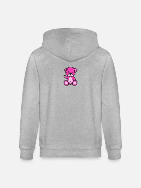 Pixel Bear Neon Magenta - Stanley/Stella CULTIVATOR Unisex Organic Hooded Jacket - heather grey