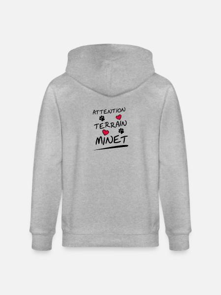 ATTENTION, TERRAIN MINET ! (chat) - Veste à capuche bio CULTIVATOR Stanley/Stella Unisexe - gris chiné