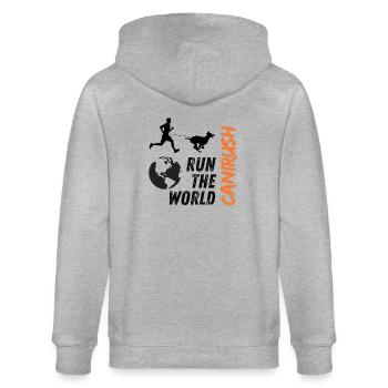 Canicross run the world - Veste à capuche bio CULTIVATOR Stanley/Stella Unisexe - gris chiné - Dos - Luana (180cm)