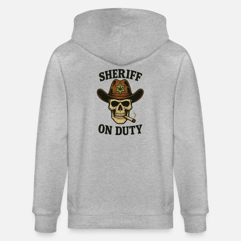 Sheriff Totenschädel mit Zigarre und Abzeichen - Stanley/Stella Unisex Bio-Kapuzenjacke CULTIVATOR - Grau meliert