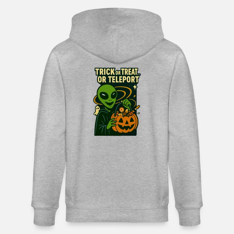 Alien Halloween T-Shirt – Süßes oder Saures... oder... - Stanley/Stella Unisex Bio-Kapuzenjacke CULTIVATOR  - Grau meliert