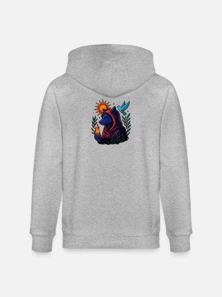 Flamme des Geistes – Kosmische Wolfskunst - Stanley/Stella Unisex Bio-Kapuzenjacke CULTIVATOR - Grau meliert