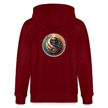 YinYangTotenkopf - Stanley/Stella Unisex Bio-Kapuzenjacke CULTIVATOR  - Burgunderrot - Hinten - Anna (173cm)