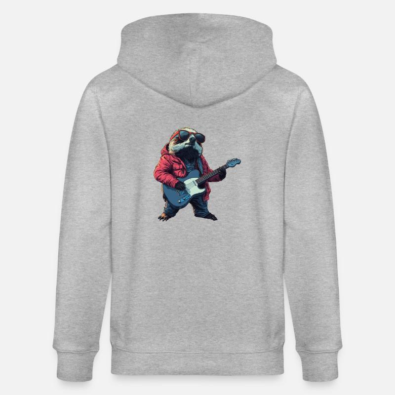 Faultier mit E-Gitarre - Stanley/Stella Unisex Bio-Kapuzenjacke CULTIVATOR  - Grau meliert