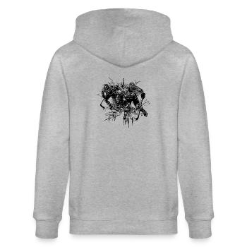 Cooles Fan Motiv Eishockey Spieler in Formation - Stanley/Stella Unisex Bio-Kapuzenjacke CULTIVATOR  - Grau meliert - Hinten - Luana (180cm)