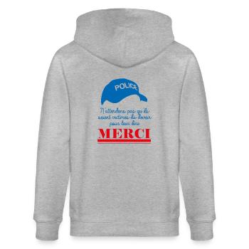 France Victimes du Devoir Policier Police Merci - Veste à capuche bio CULTIVATOR Stanley/Stella Unisexe - gris chiné - Dos - Luana (180cm)