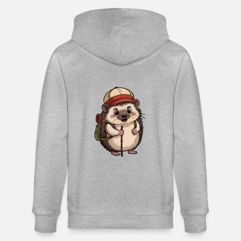 Igel mit Rucksack auf Wanderschaft - Stanley/Stella Unisex Bio-Kapuzenjacke CULTIVATOR - Grau meliert