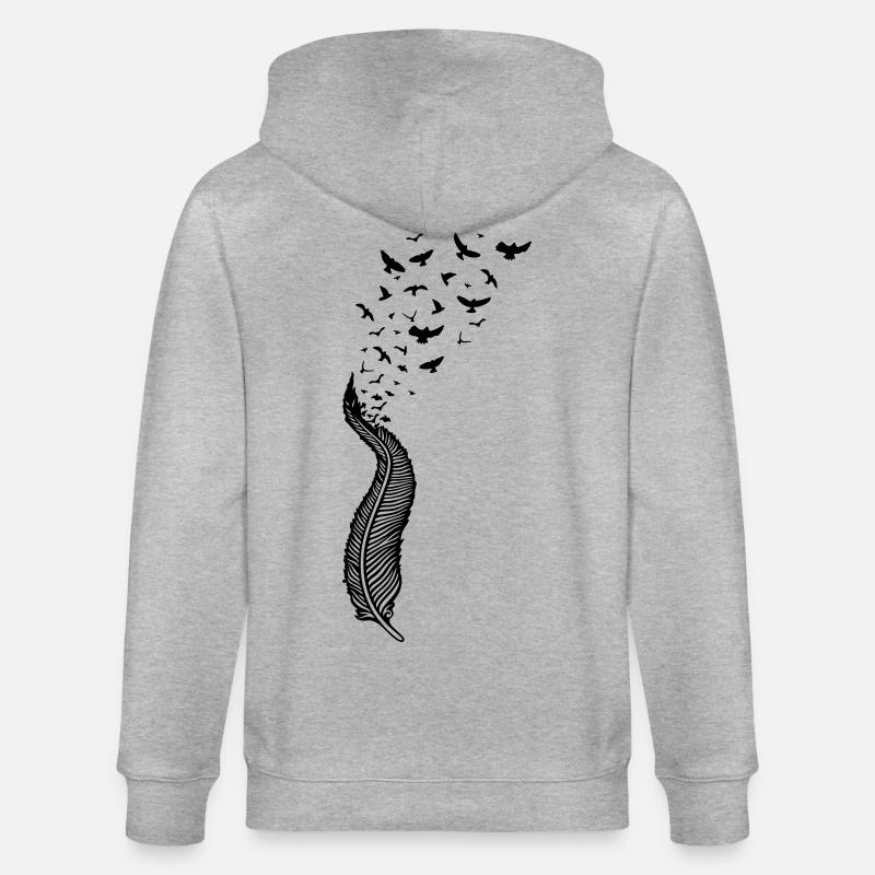 Feder und Vögel, feather with birds - Stanley/Stella Unisex Bio-Kapuzenjacke CULTIVATOR  - Grau meliert