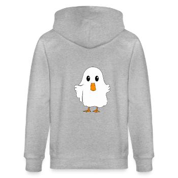 Gespenstische Ente "Butter" - Stanley/Stella Unisex Bio-Kapuzenjacke CULTIVATOR  - Grau meliert - Hinten - Luana (180cm)