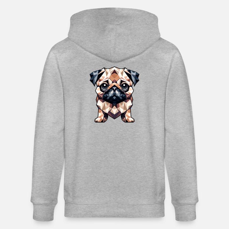 Mops in Polygon-Kunst Geometrisches Design - Stanley/Stella Unisex Bio-Kapuzenjacke CULTIVATOR  - Grau meliert