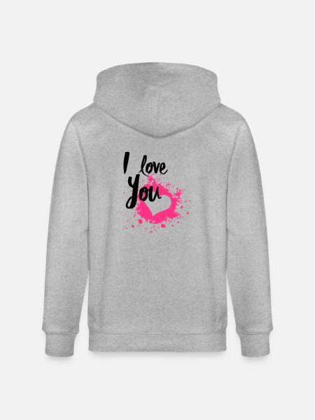 I Love You - Felpa con cappuccio ecologica unisex CULTIVATOR di Stanley/Stella - grigio melange