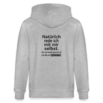 Natürlich rede ich mit mir selbst Lustige Sprüche - Stanley/Stella Unisex Bio-Kapuzenjacke CULTIVATOR  - Grau meliert - Hinten - Luana (180cm)