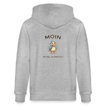 Moin Ihr Vögel Schönen Tach - Stanley/Stella Unisex Bio-Kapuzenjacke CULTIVATOR  - Grau meliert - Hinten - Luana (180cm)