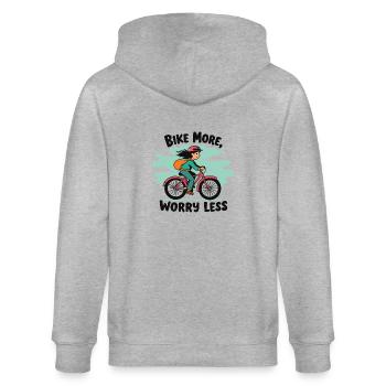 MEHR FAHRRAD FAHREN, SICH WENIGER SORGEN MACHEN - Stanley/Stella Unisex Bio-Kapuzenjacke CULTIVATOR  - Grau meliert - Hinten - Luana (180cm)