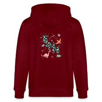 FINN - Schöner Jungen Name mit Dinosaurier - Stanley/Stella Unisex Bio-Kapuzenjacke CULTIVATOR  - Burgunderrot - Hinten - Anna (173cm)