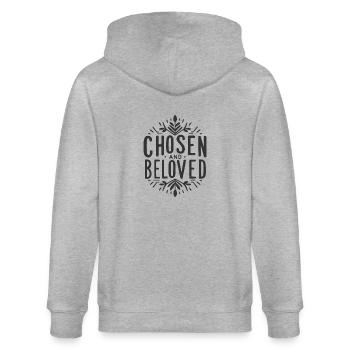 Auserwählt und geliebt - Stanley/Stella Unisex Bio-Kapuzenjacke CULTIVATOR  - Grau meliert - Hinten - Luana (180cm)