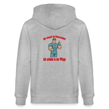Wer braucht ein Fitnessstudio - Mann - Stanley/Stella Unisex Bio-Kapuzenjacke CULTIVATOR  - Grau meliert - Hinten - Luana (180cm)
