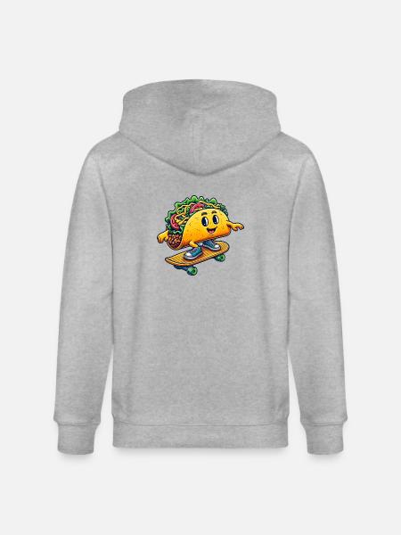 Taco Skater Skateboard Divertimento Messicano - Felpa con cappuccio ecologica unisex CULTIVATOR di Stanley/Stella - grigio melange