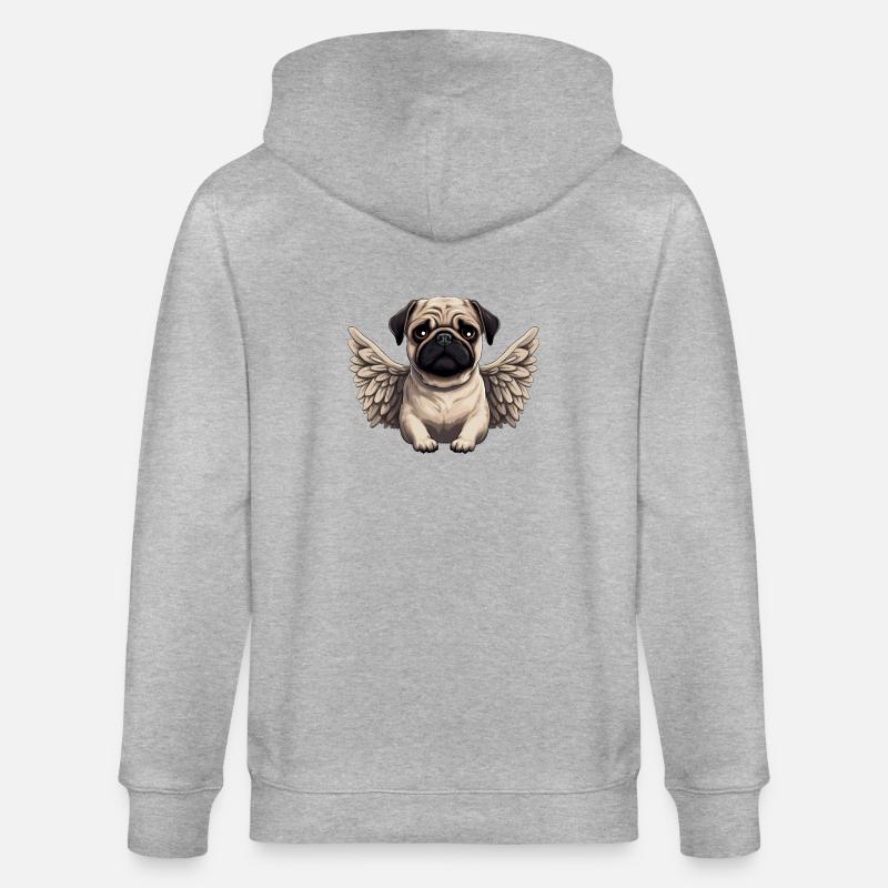 Süßer Mops-Engel im Comic-Stil - Stanley/Stella Unisex Bio-Kapuzenjacke CULTIVATOR  - Grau meliert