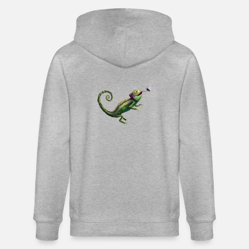 Chameleon eats fly - Stanley/Stella CULTIVATOR  Unisex Organic Hooded Jacket - heather grey
