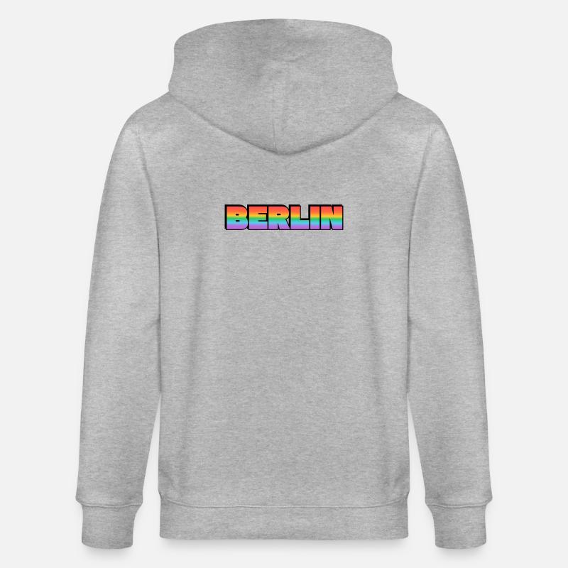 Berlin Rainbow Gradient Text LGBT - Stanley/Stella CULTIVATOR Unisex Organic Hooded Jacket - heather grey