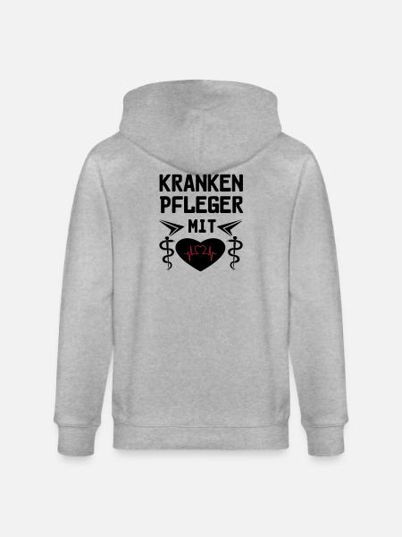 Krankenpfleger mit Herz Geschenk - Stanley/Stella Unisex Bio-Kapuzenjacke CULTIVATOR  - Grau meliert