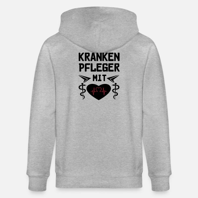 Krankenpfleger mit Herz Geschenk - Stanley/Stella Unisex Bio-Kapuzenjacke CULTIVATOR  - Grau meliert