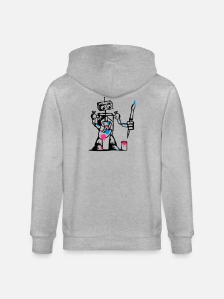 A robot with a paintbrush - Stanley/Stella CULTIVATOR Unisex Organic Hooded Jacket - heather grey