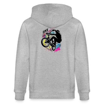 Buntes Bmx | Bmx Fahrrad Farbenfreudig | Bmx Rad - Stanley/Stella Unisex Bio-Kapuzenjacke CULTIVATOR  - Grau meliert - Hinten - Luana (180cm)