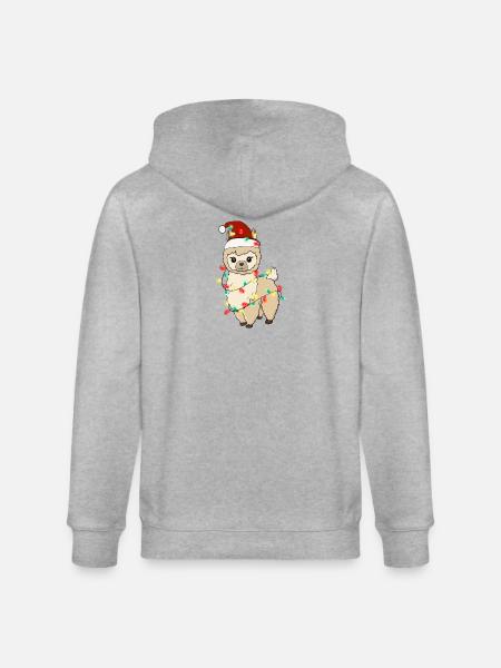 Llama with Christmas lights - Stanley/Stella CULTIVATOR Unisex Organic Hooded Jacket - heather grey