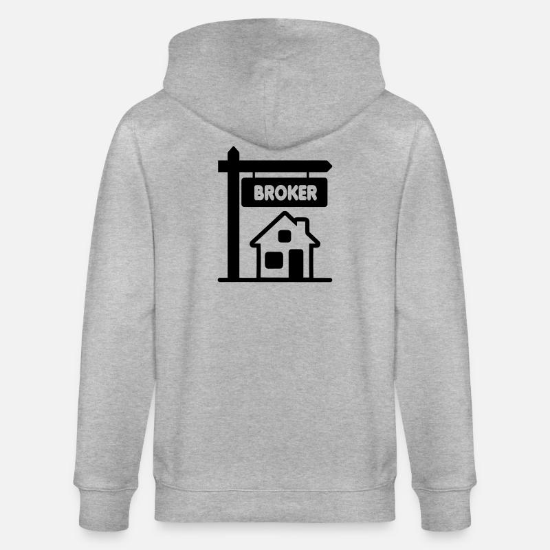 Broker mit Text BROKER - Stanley/Stella Unisex Bio-Kapuzenjacke CULTIVATOR  - Grau meliert