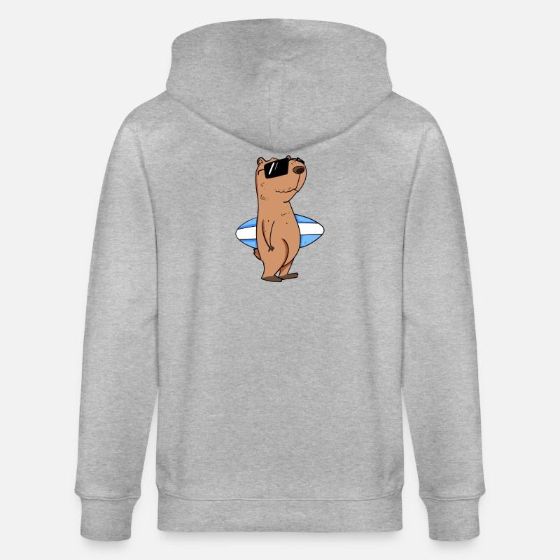 Motif de surfeur Capybara capybara - Veste à capuche bio CULTIVATOR Stanley/Stella Unisexe - gris chiné