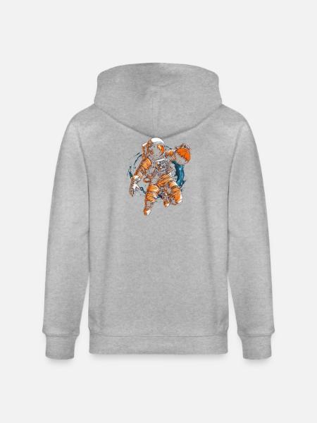 Astronaut playing basketball in space Graphics - Stanley/Stella CULTIVATOR  Unisex Organic Hooded Jacket - heather grey