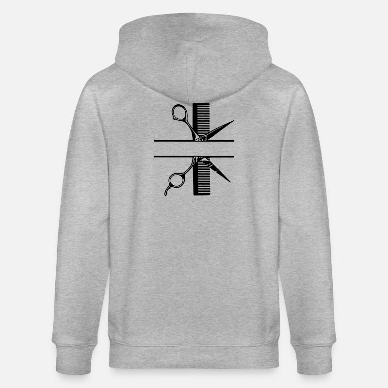 Scissors with comb text banner - Stanley/Stella CULTIVATOR Unisex Organic Hooded Jacket - heather grey