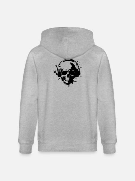 Skull with Helmet (Gamer Skull) - Stanley/Stella CULTIVATOR Unisex Organic Hooded Jacket - heather grey