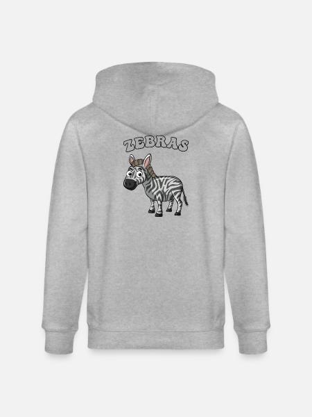 Zebra Pop Art Cartoon on Black - Stanley/Stella CULTIVATOR Unisex Organic Hooded Jacket - heather grey
