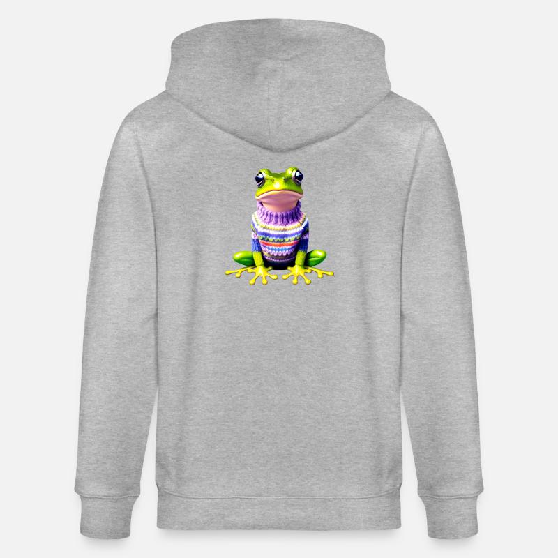 Kleiner Regenbogenfrosch mit Norweger-Pullover - Stanley/Stella Unisex Bio-Kapuzenjacke CULTIVATOR  - Grau meliert