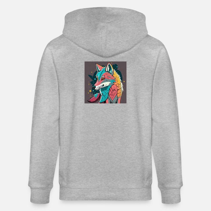 Geometrischer Wolf Farbexplosion - Stanley/Stella Unisex Bio-Kapuzenjacke CULTIVATOR  - Grau meliert