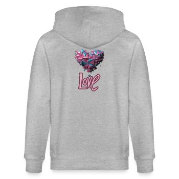 Rosa und blaues geometrisches Herz - Stanley/Stella Unisex Bio-Kapuzenjacke CULTIVATOR  - Grau meliert - Hinten - Luana (180cm)
