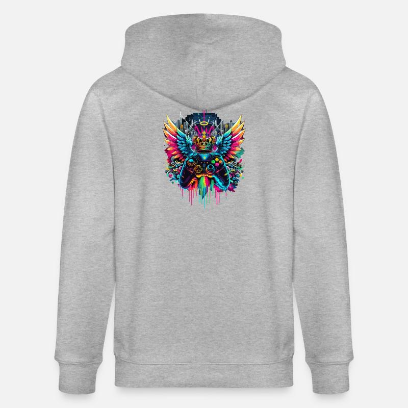 Gaming König Controller Flügel Graffiti - Stanley/Stella Unisex Bio-Kapuzenjacke CULTIVATOR  - Grau meliert