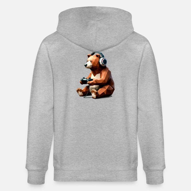 Gaming Bär mit Headset & Controller - Stanley/Stella Unisex Bio-Kapuzenjacke CULTIVATOR  - Grau meliert