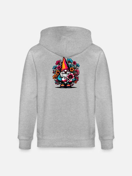 Gnome with Flowers - Stanley/Stella CULTIVATOR Unisex Organic Hooded Jacket - heather grey