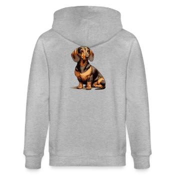 Sitzender Dackel - Stanley/Stella Unisex Bio-Kapuzenjacke CULTIVATOR  - Grau meliert - Hinten - Luana (180cm)