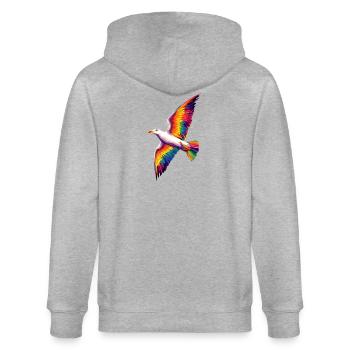 Möwe Strand Meer Nordsee Ostsee Silbermöwe Möwen - Stanley/Stella Unisex Bio-Kapuzenjacke CULTIVATOR  - Grau meliert - Hinten - Luana (180cm)