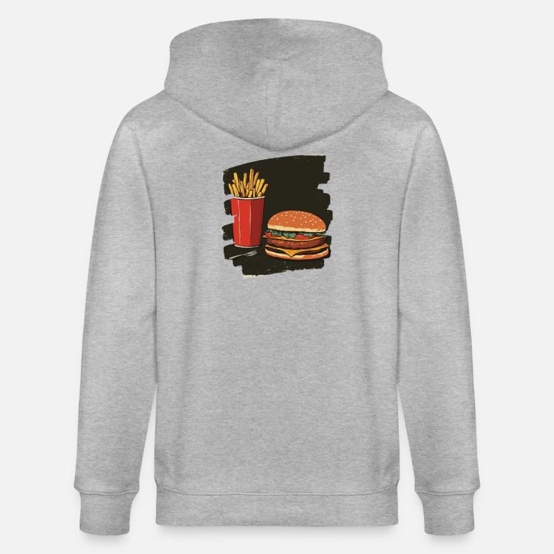 Burger und Fritten Retro - Stanley/Stella Unisex Bio-Kapuzenjacke CULTIVATOR  - Grau meliert