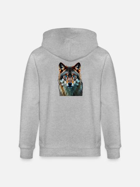 The Sapphire Gaze: Intense Portrait of a Wolf - Stanley/Stella CULTIVATOR  Unisex Organic Hooded Jacket - heather grey