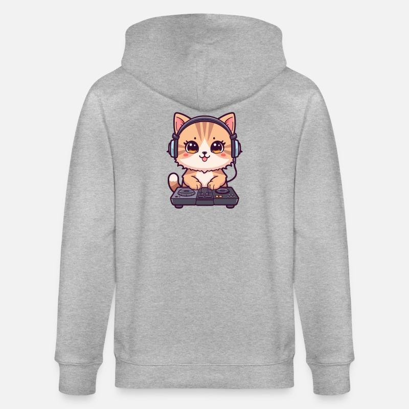 Katze als DJ mit Kopfhörer - Stanley/Stella Unisex Bio-Kapuzenjacke CULTIVATOR  - Grau meliert