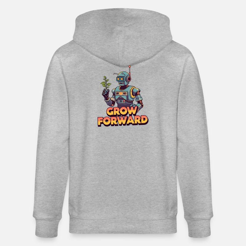 Grow Forward – Retro Sci-Fi Robot - Stanley/Stella CULTIVATOR  Unisex Organic Hooded Jacket - heather grey
